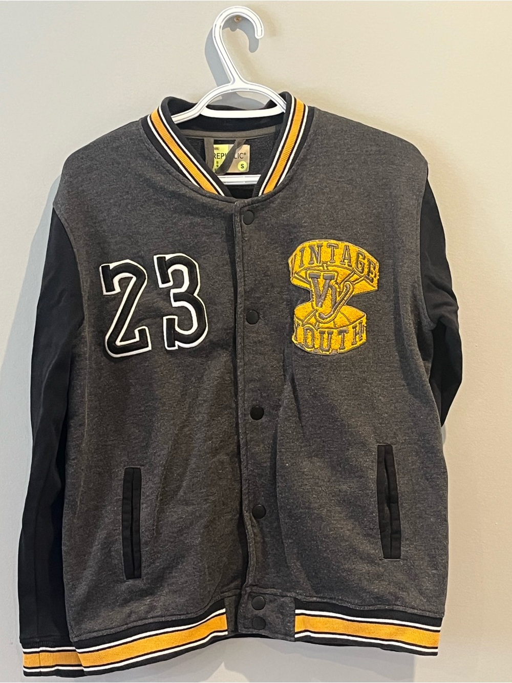 Republic Grey Varsity Jacket with Yellow Trim